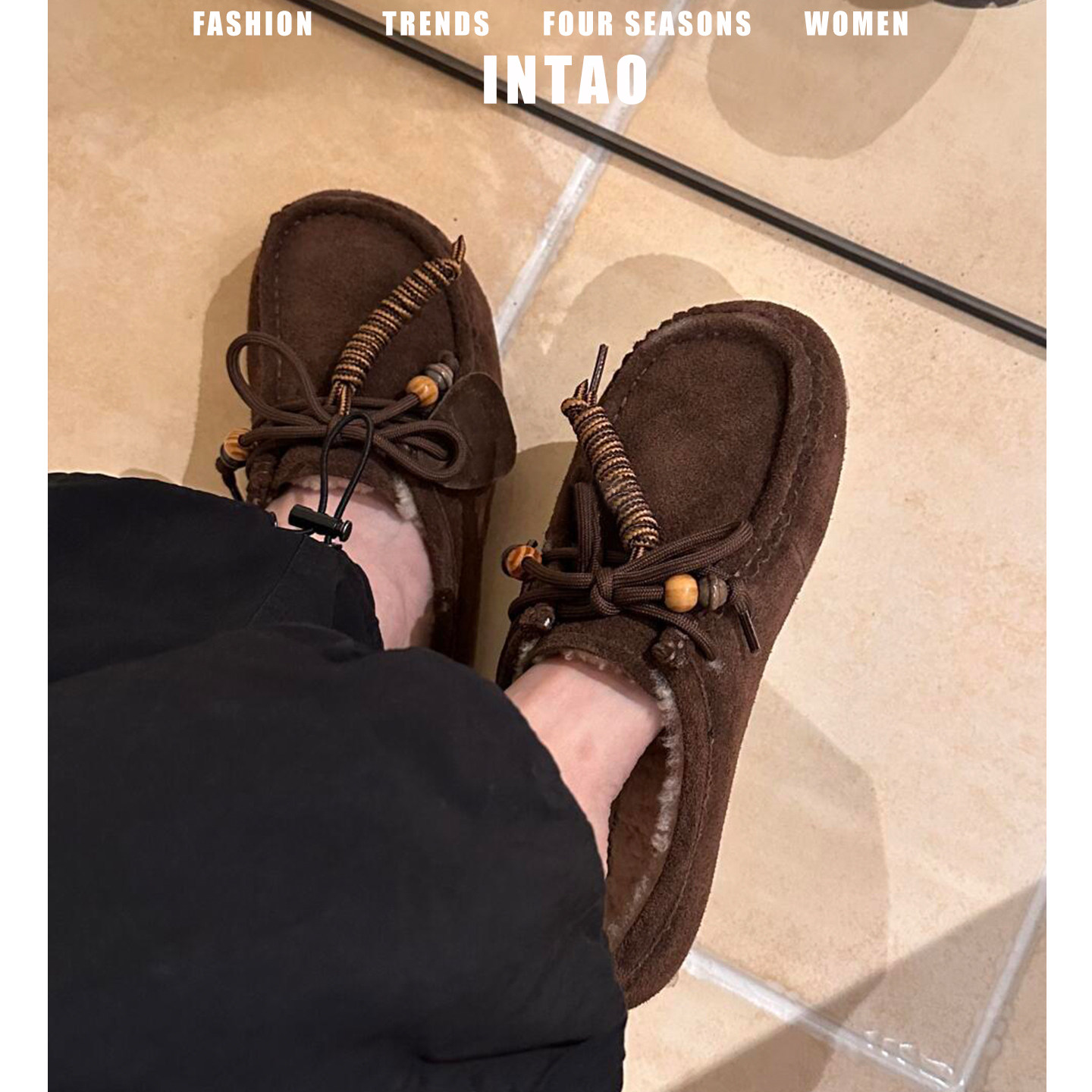 复古超火一脚蹬系带毛毛鞋女外穿2025秋冬新款包头串珠加绒勃肯鞋,女鞋,毛毛鞋,淘宝优惠券,粉丝福利购,淘宝优惠卷