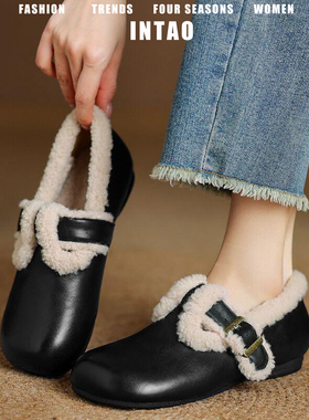 内增高黑色加绒全包勃肯鞋女秋冬加绒保暖棉鞋一脚蹬深口复古单鞋