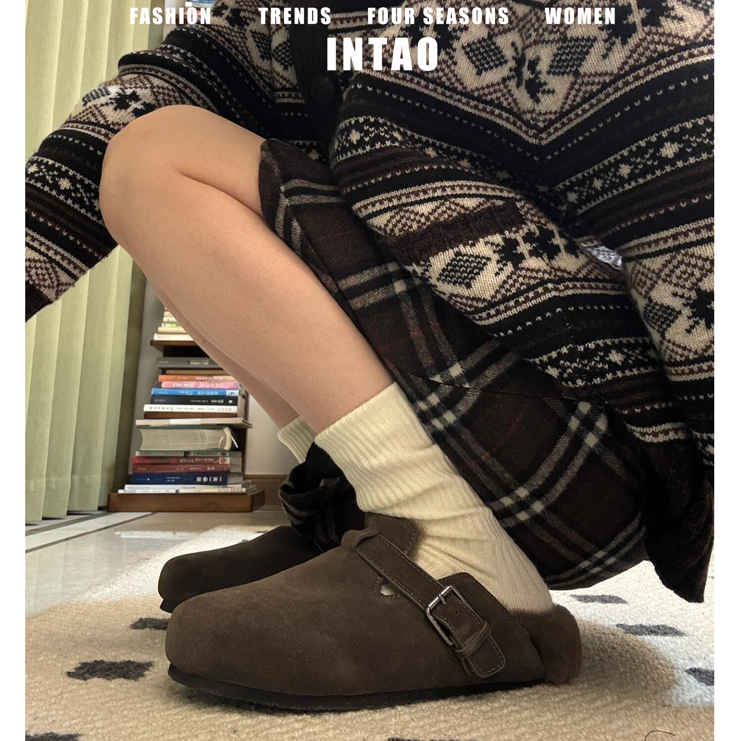 复古加绒厚底勃肯鞋女秋冬季