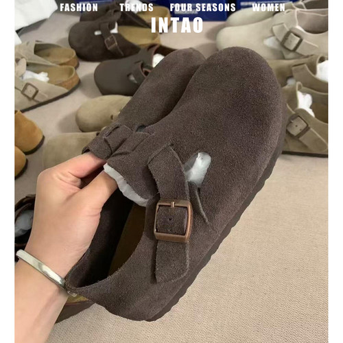 牛皮版~摩卡色内增高勃肯鞋全包