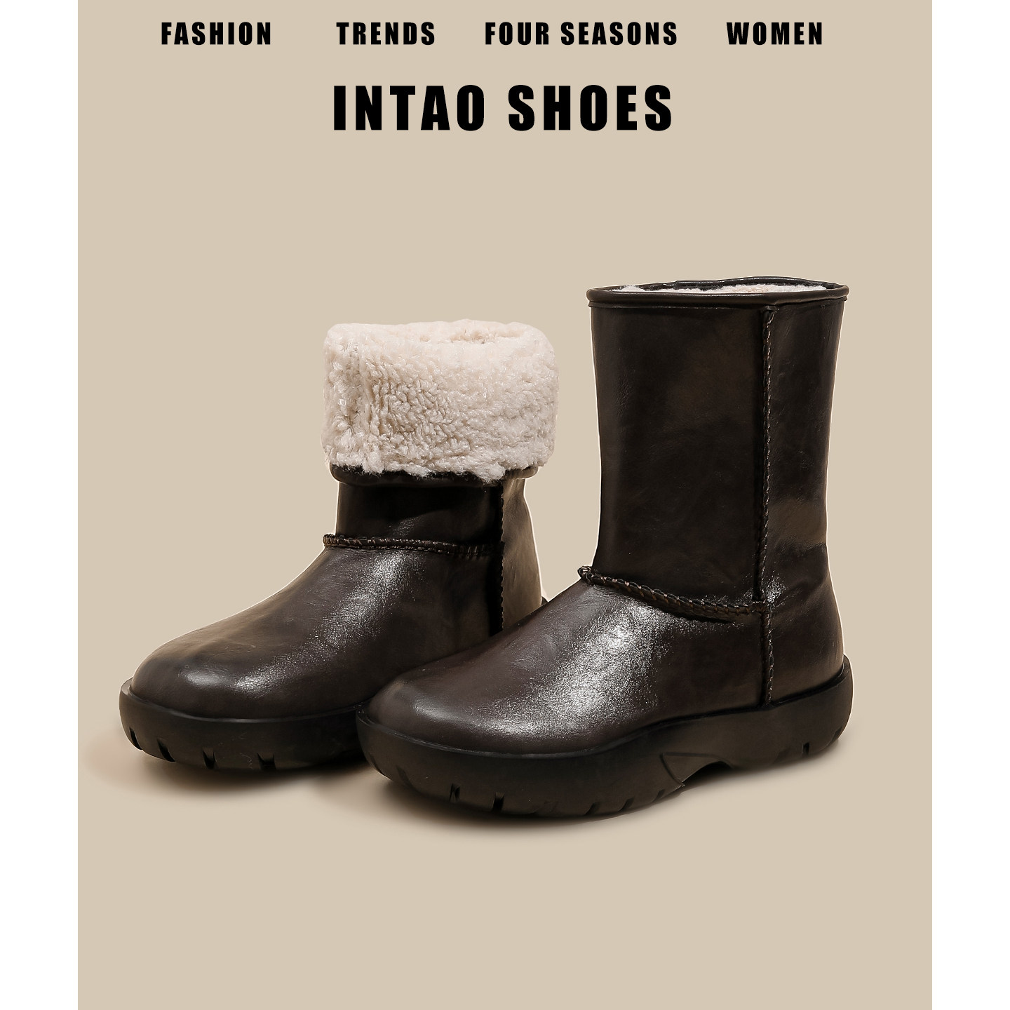 复古厚底两穿毛毛雪地靴女冬季加绒加厚保暖棉鞋东北防滑短筒棉靴,女鞋,时尚雪地靴,淘宝优惠券,粉丝福利购,淘宝优惠卷
