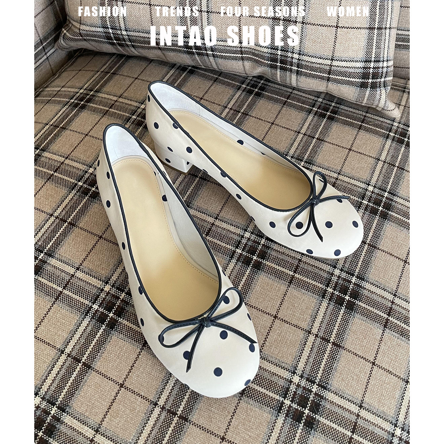 法式绝美白色波点蝴蝶结单鞋女粗跟2026春季新款温柔玛丽珍高跟鞋