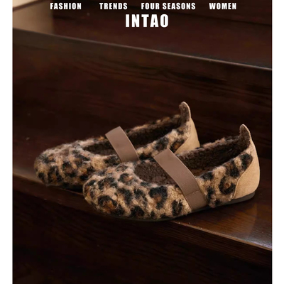 复古豹纹玛丽珍毛毛鞋女秋冬