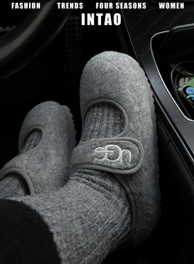 灰色一脚蹬毛绒单鞋女外穿2025秋冬新款保暖厚底棉鞋玛丽珍毛毛鞋