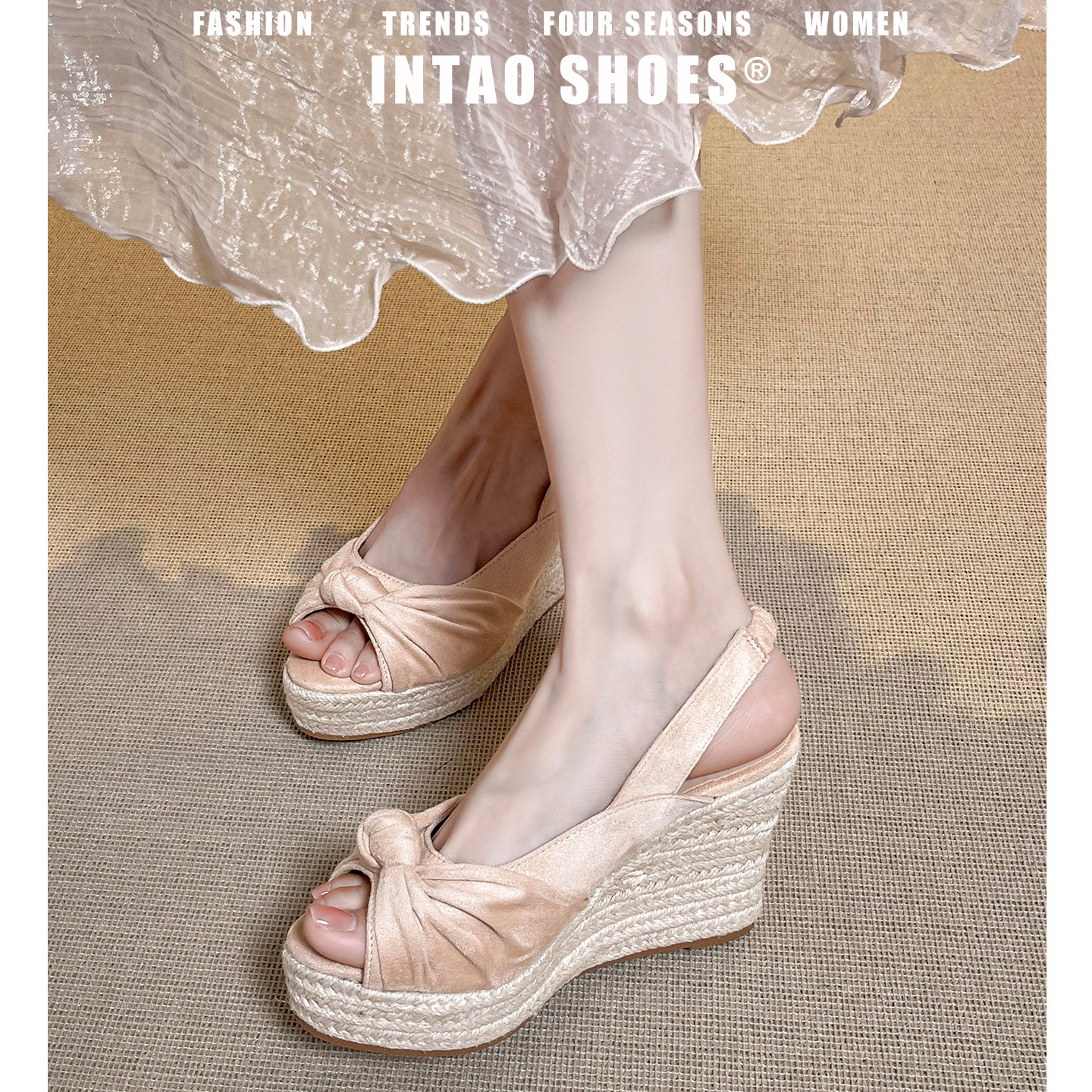 绝美编织厚底增高露趾凉鞋女2026夏季新款一脚蹬凉拖鞋法式罗马鞋