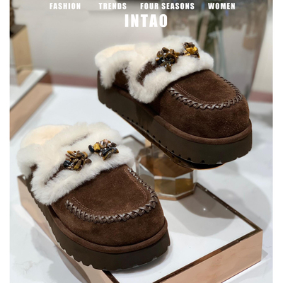 棕色绝美包头毛毛拖鞋女冬加绒