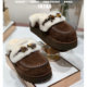小个子增高厚底勃肯鞋 棕色绝美包头毛毛拖鞋 女冬加绒外穿2025新款