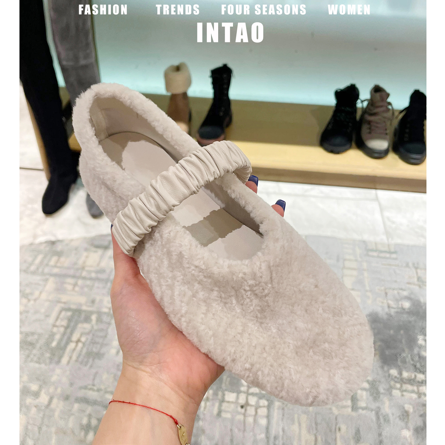 白色加绒保暖豆豆棉鞋女冬外穿