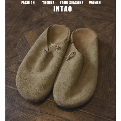 牛皮版~复古包头厚底勃肯鞋半拖