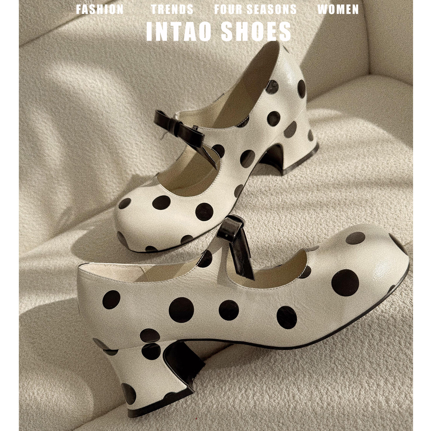 高级感绝美白色波点玛丽珍单鞋女粗跟2026春季新款法式气质高跟鞋