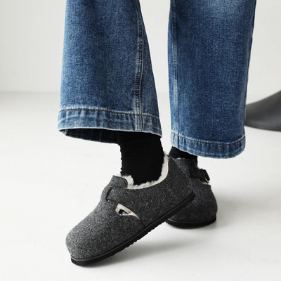 灰色内增高毛毡勃肯鞋女2025秋冬