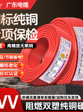 广东电缆AAA牌国标BVV10 16 25 35 50平方双塑纯铜芯工程电力电线