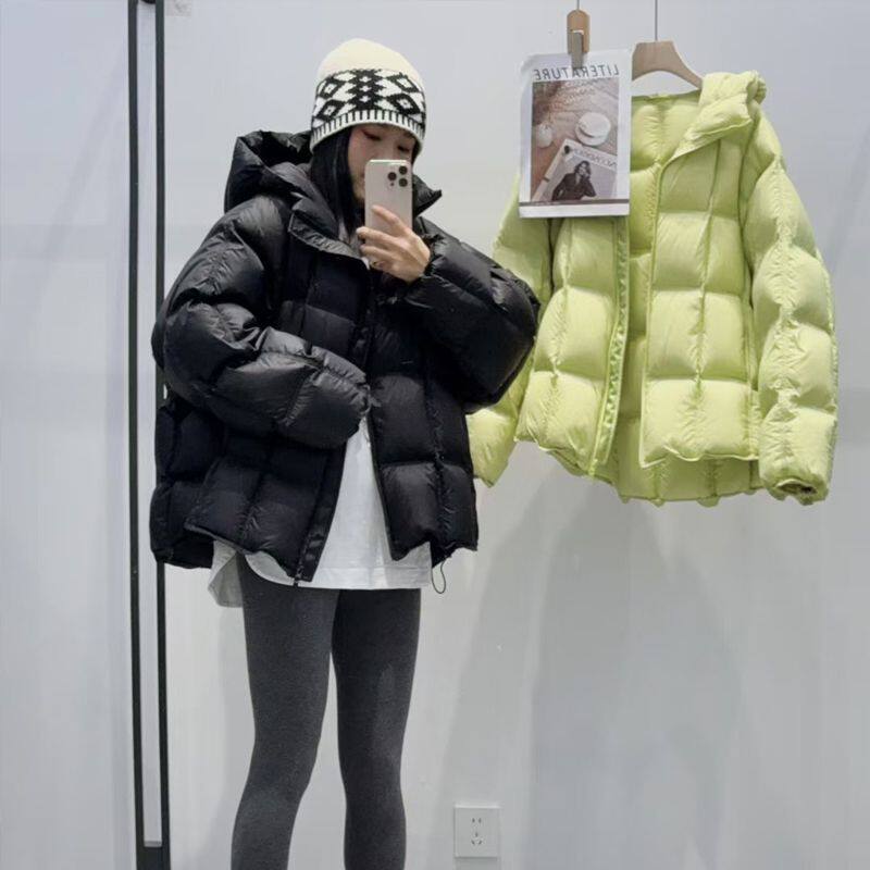 棉服女云朵泡芙连帽方块面包服学生韩版拉链宽松羽绒棉女外套INS
