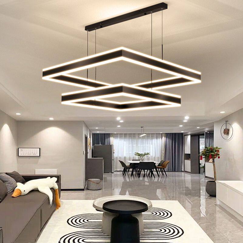 广东中山灯具led客厅方形吊灯客厅灯网红灯具现代简约大气主灯极