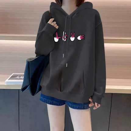 纯棉连帽套头卫衣女春秋季新款百搭小众设计感流行印花薄款外套衫