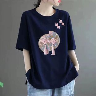 t恤女设计感时尚 清仓外贸 宽松短袖 品牌女装 印花纯棉体恤上衣 韩版