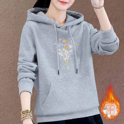 即墨正品纯棉休闲款连帽卫衣女年秋冬季韩系爆款加绒加厚带帽上衣