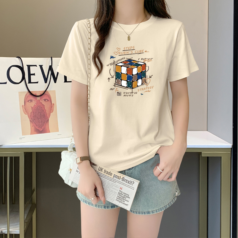 大牌正品100%纯棉印花宽松短袖女