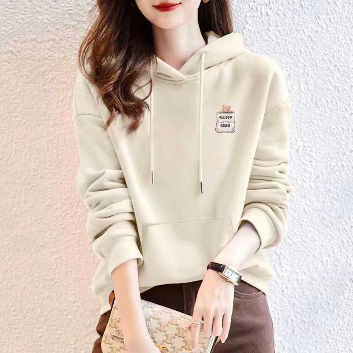 山东即墨连帽纯棉卫衣女秋冬装新款韩系慵懒风简约加绒加厚外套潮