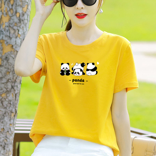 全棉高级感黄色2025夏季新款短袖t恤女正肩学生潮流糖果色打底衫