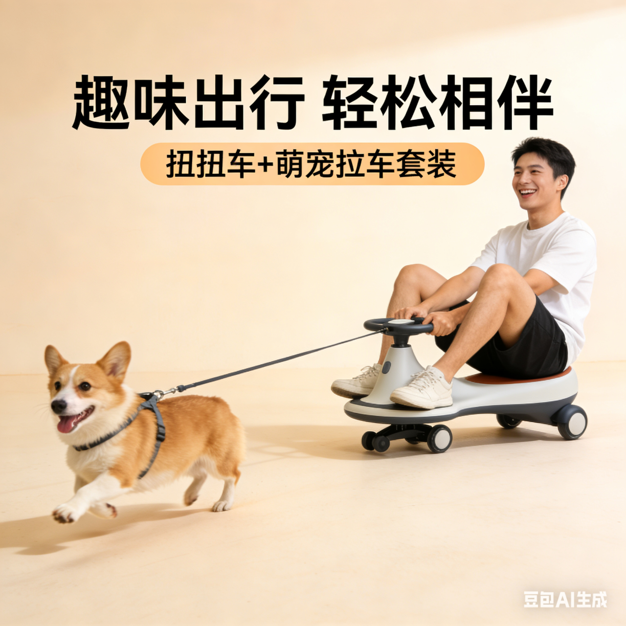 成人扭扭车大人版可坐双人防侧翻溜溜车牵引绳摇摇车跑步狗拉遛狗