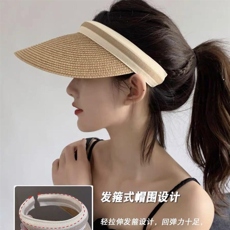 紫外线遮阳帽女夏天帽子百搭时尚网红款空顶帽草帽无顶太阳帽