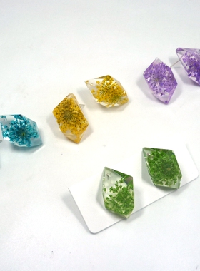 925银针大宝石干花姜黄色耳钉