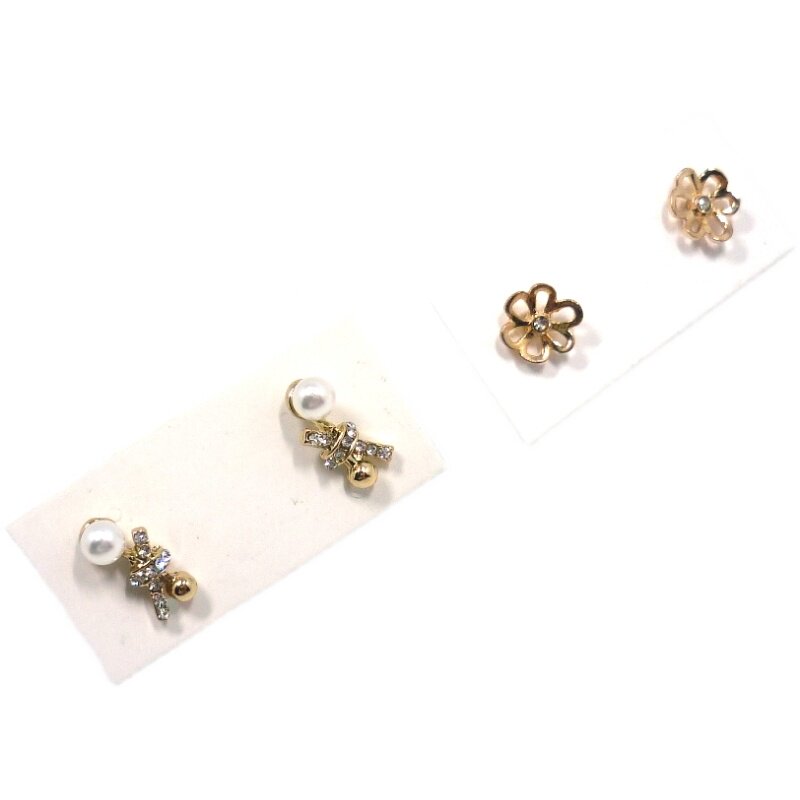 日韩精美耳钉耳饰 925银针蝴蝶结镶水钻人造珍珠 / 花朵钢针镀金