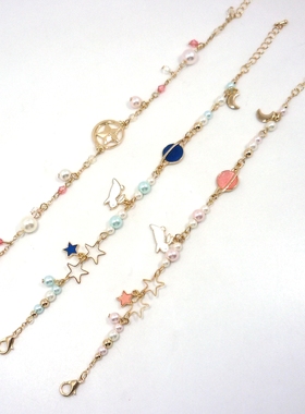 日单女珍珠合金镀金星星星球兔子