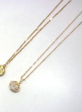 福字囍字平安锁猫眼石项链镀金女