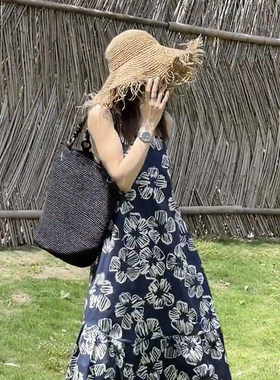 毛边钩针大檐草帽日韩女春夏