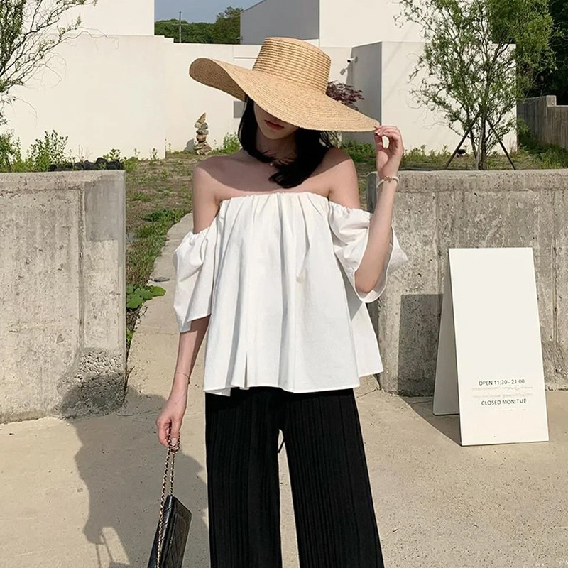 拉菲草帽女夏新款法式平顶大帽檐