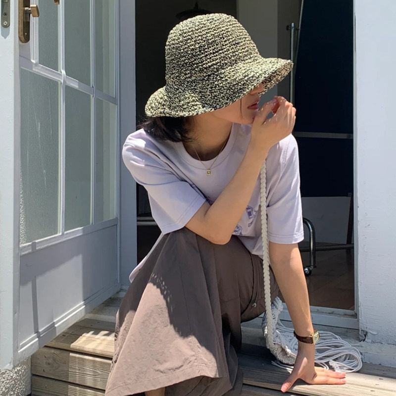 混色渔夫草帽日韩女春夏