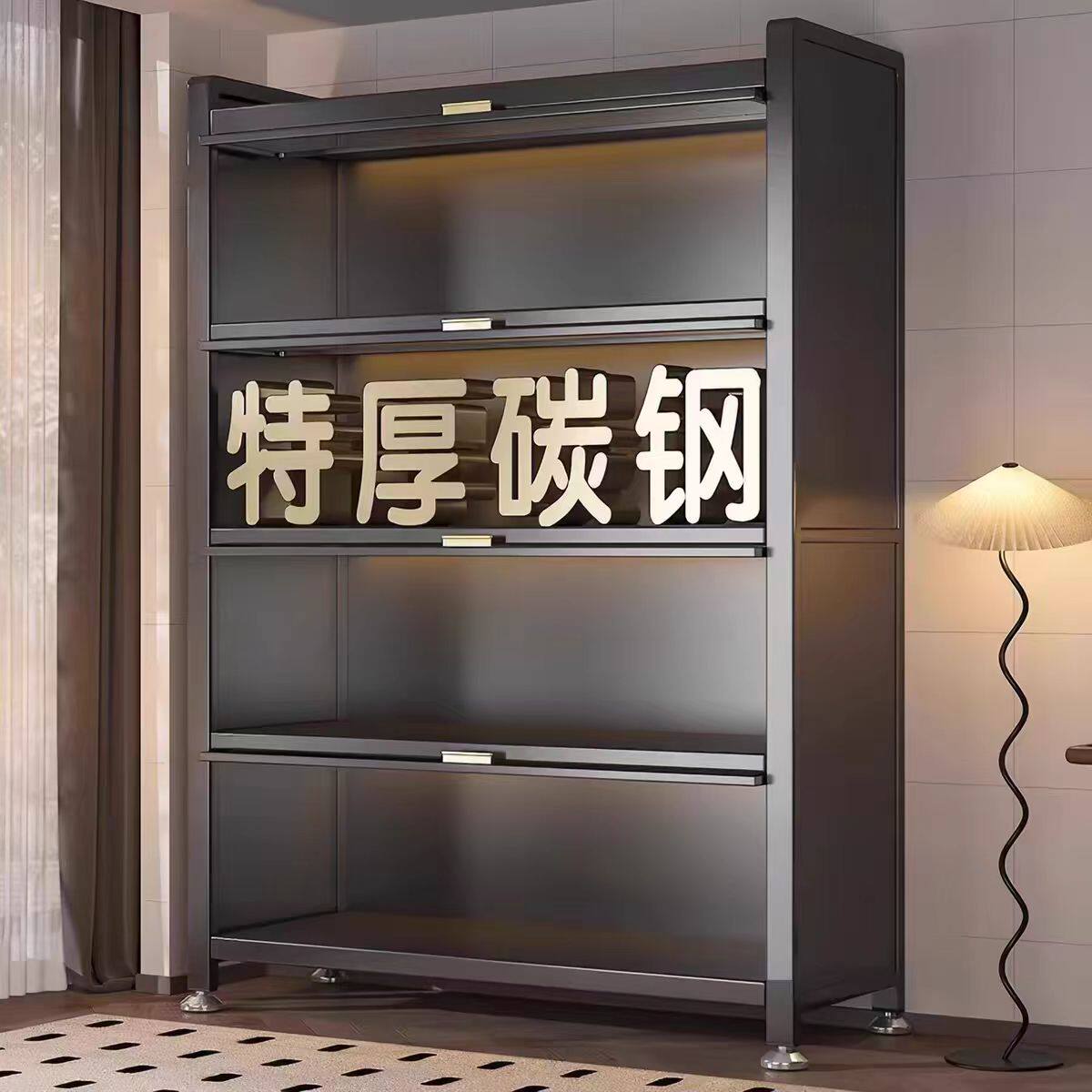 厨房防尘钢制储物柜多层收纳柜靠墙一体餐边柜多功能微波炉置物架