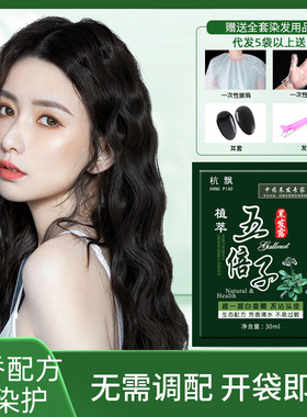 小袋装五倍子染发剂一洗就黑发在家白发洗泡泡清水黑色染发膏