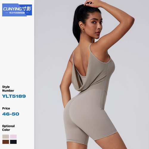 MK性感美背瑜伽连体服运动短裤修身户外跑步健身运动紧身衣时尚女