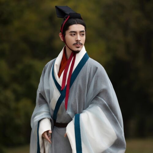 襦一坊香云纱复原直裾真丝汉服男