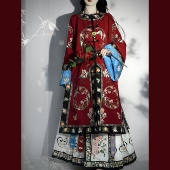 长衫 扶摇 圆领古董衣对襟清朝宫廷汉女装 原创新款 刺绣冬 花予蝶