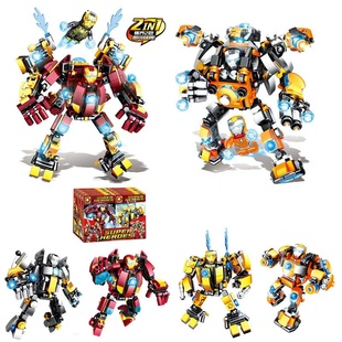 积木玩具男孩6岁 D牌529复仇者钢铁浩克机甲侠两合体人仔组装 拼装