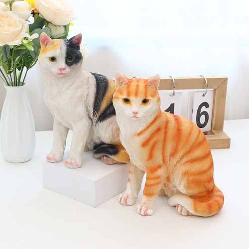 仿真三花猫猫咪摆件家居装饰造景
