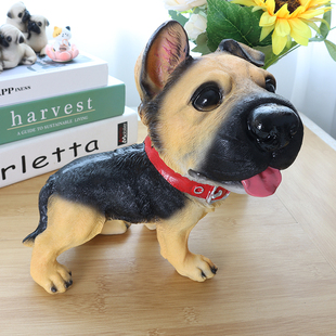 饰品 可爱仿真大头德牧小狗摆件狼狗牧羊犬工艺品模型客厅电视柜装