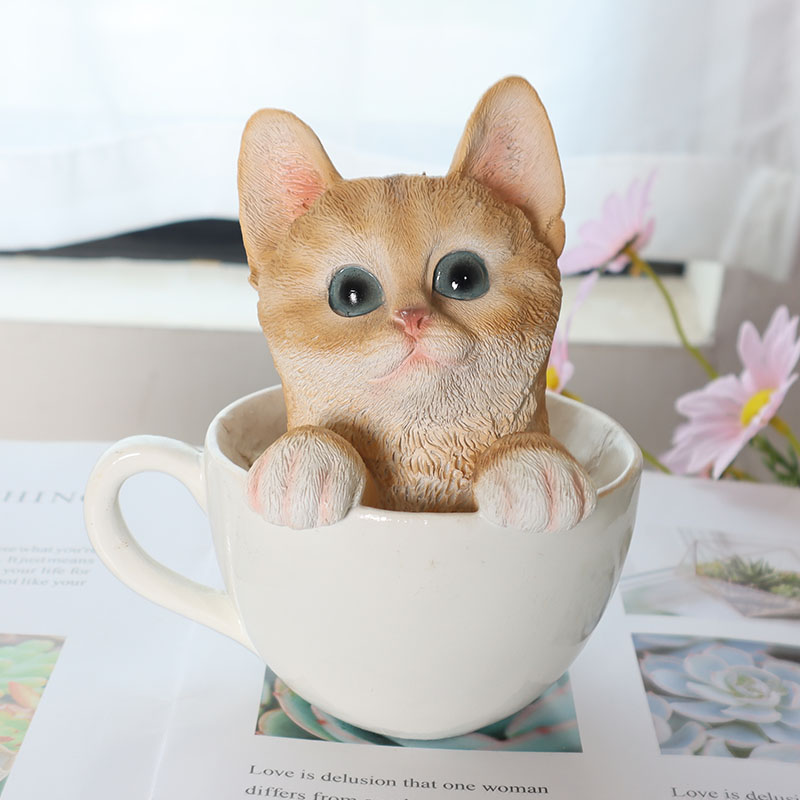 创意茶杯猫摆件可爱小猫咪树脂工艺品房间桌面装饰少女心生日礼物