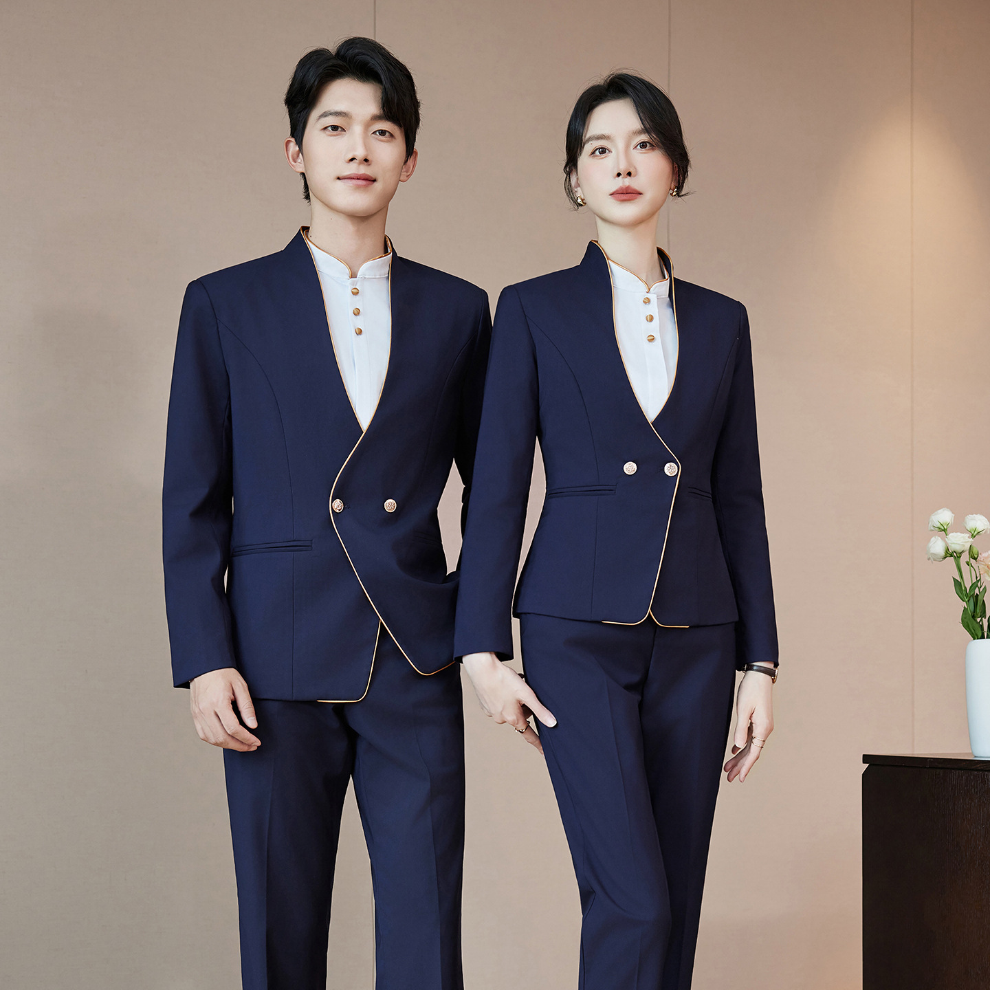 高端西装马甲男女职业套装新中式五酒店前台餐饮服务员工作服