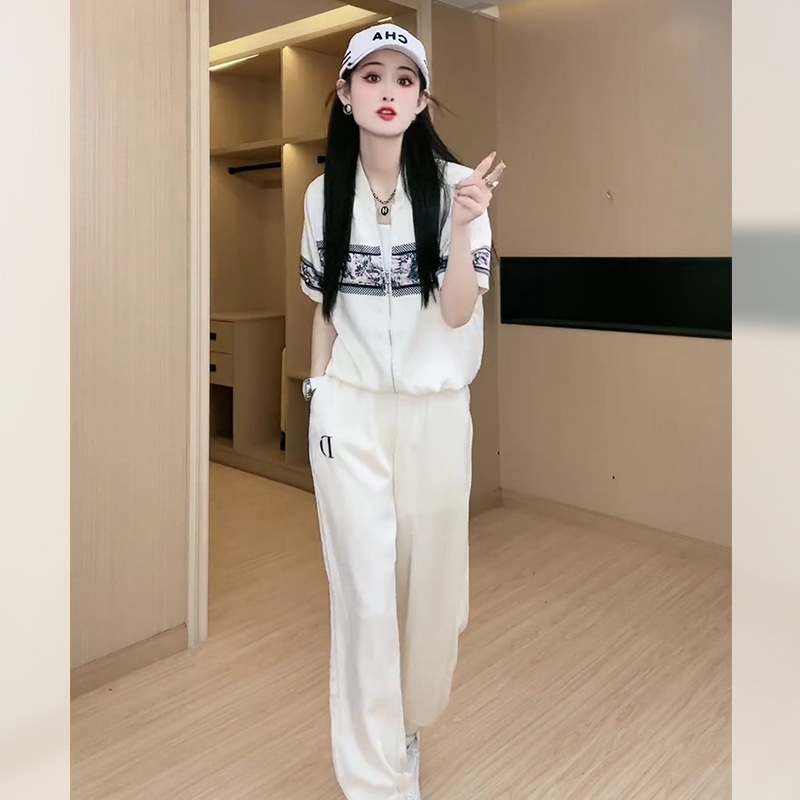 高级感休闲运动女装夏套装2025新款时髦洋气冰丝短袖哈伦裤两件套