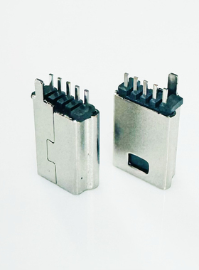 MINI USB 5P公座夹板式180度带地线迷你USB插头夹板式公头带PCB板
