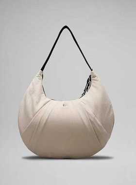 新款lulu牛角包大容量单肩斜跨包pleated运动瑜伽包饺子包月牙包