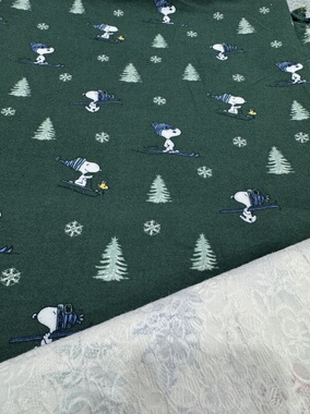 纯棉绒毛绿色小狗印花裙子连衣裙床品居家服diy手工长3米宽1.5米