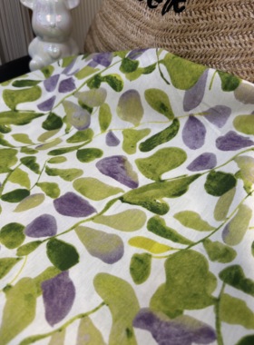 纯棉府绸绿色叶子印花衬衣裙子连衣裙床品居家服diy长3米宽1.45米