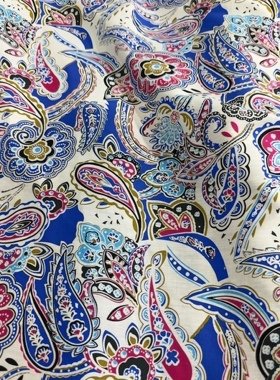 纯棉府绸蓝色腰果印花衬衣裙子连衣裙床品居家服手3米宽1.45米