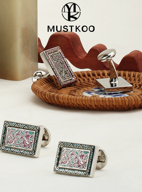 玛诗杜中国元素高档袖钉红色龙图腾珐琅男士袖扣精装礼盒生日礼物